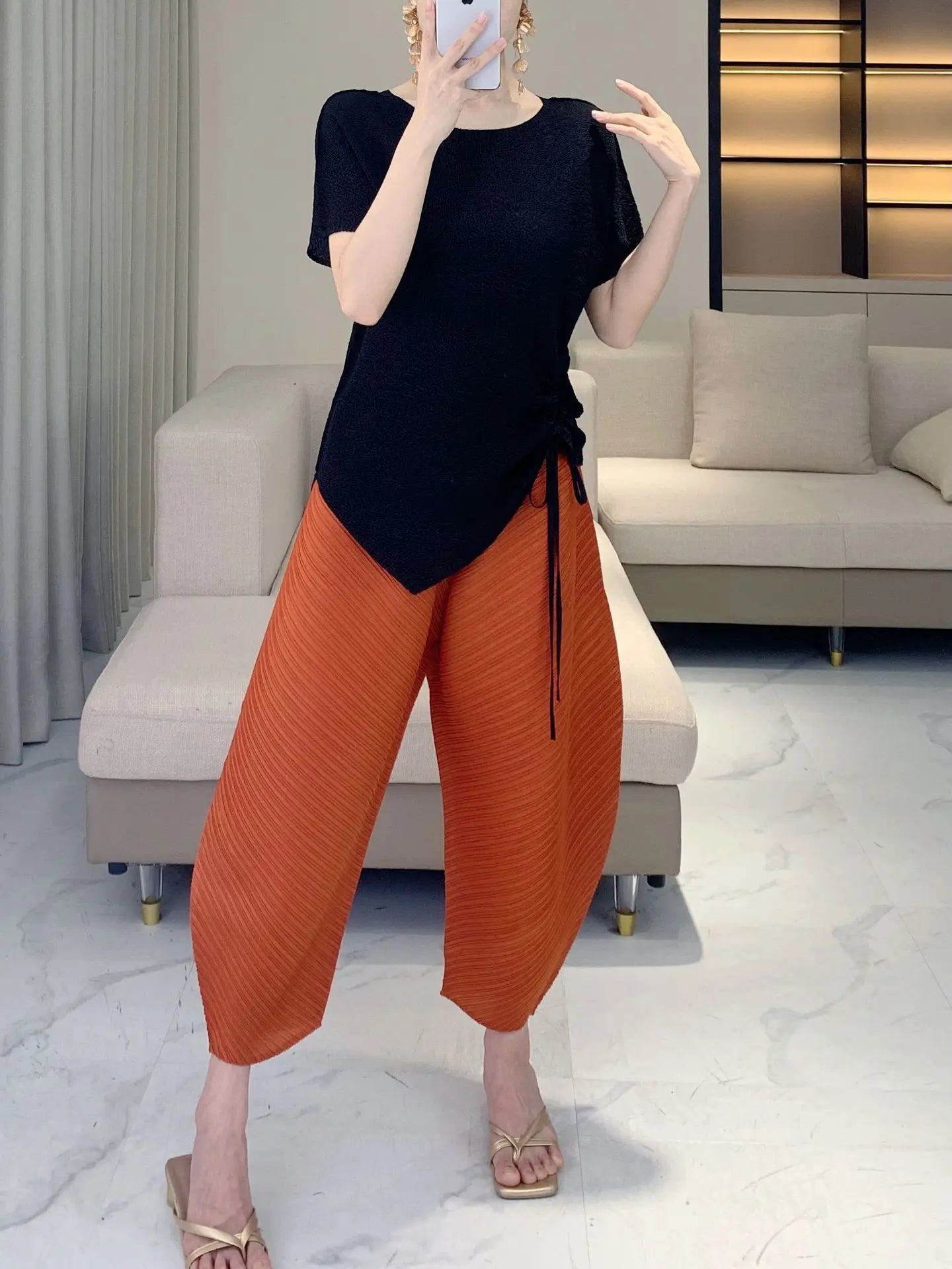 Plissé Pleated Palazzo Pants