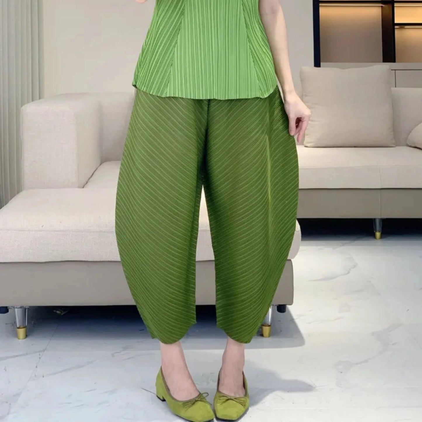 Plissé Pleated Palazzo Pants