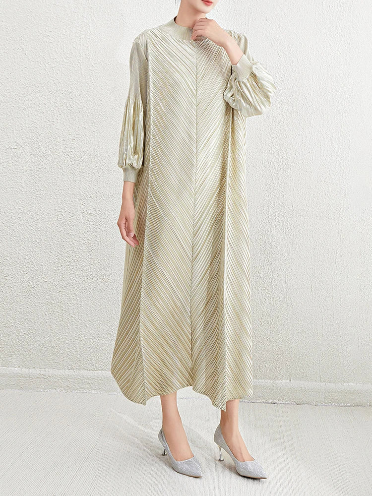 Luxe Pleated Bishop Sleeve Dress