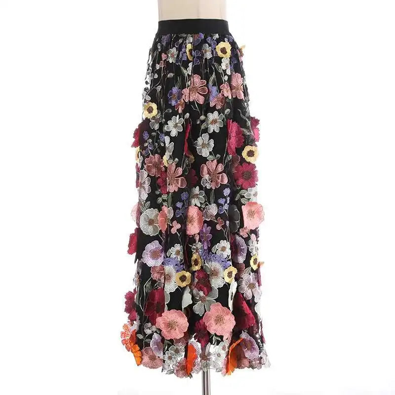 Luxe Floral Pull-On Midi Skirt