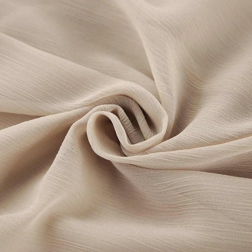 Luxe Sheer Beige Flowing Dress - Ruffled Long Sleeve