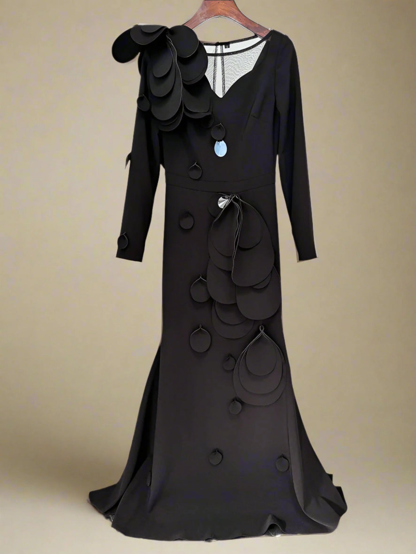 Couture Ruffled Rosette Maxi Dress