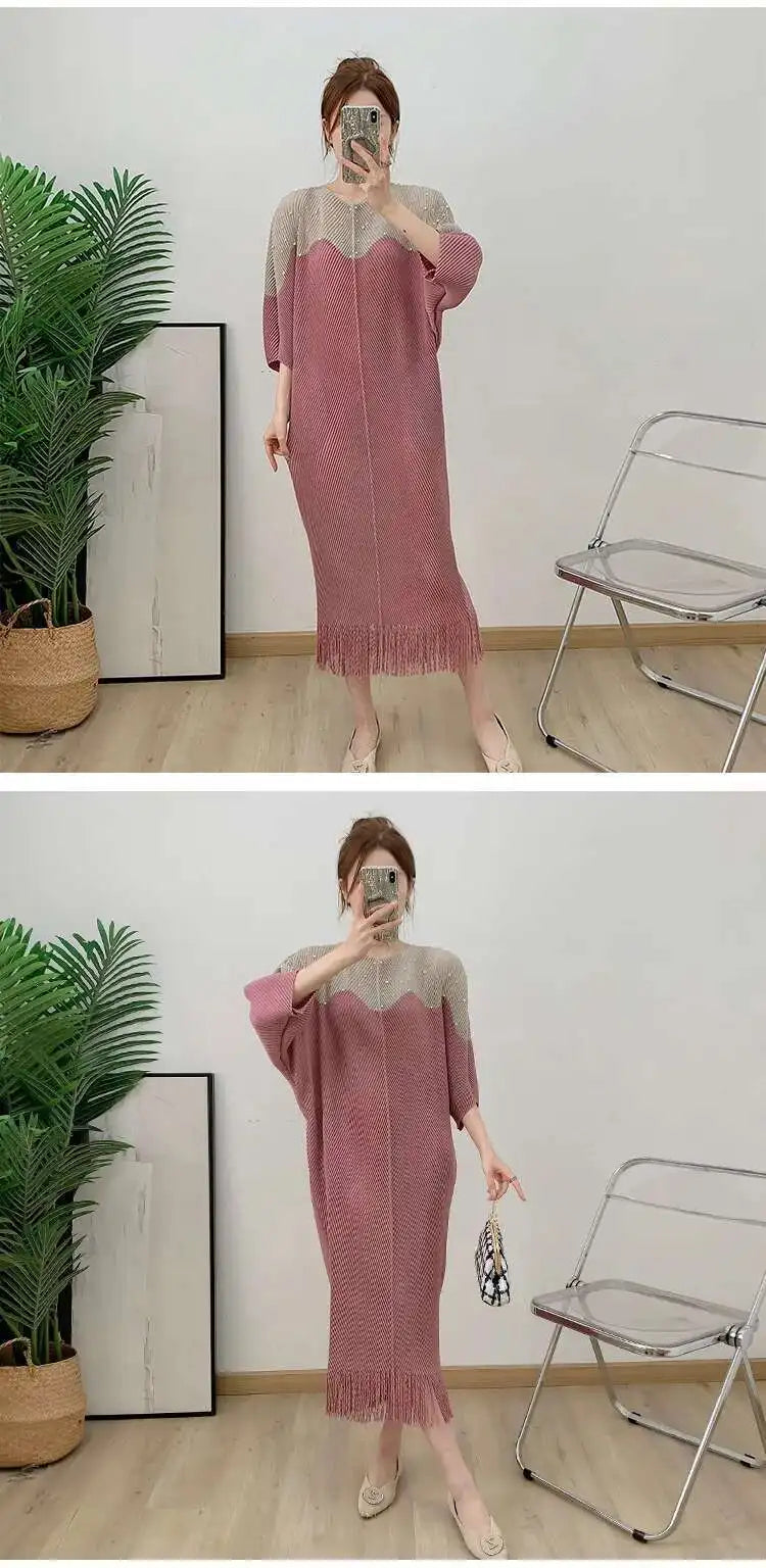 Luxury Plissé Dress with Tassel