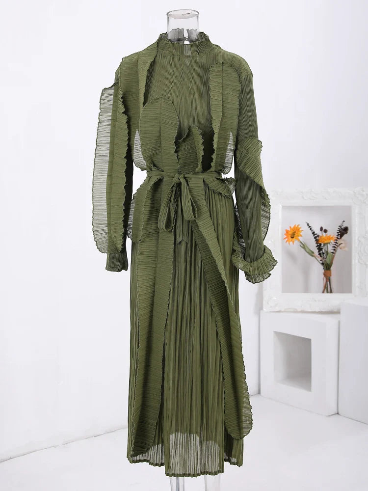 Unique Pleated Ruffle Dress