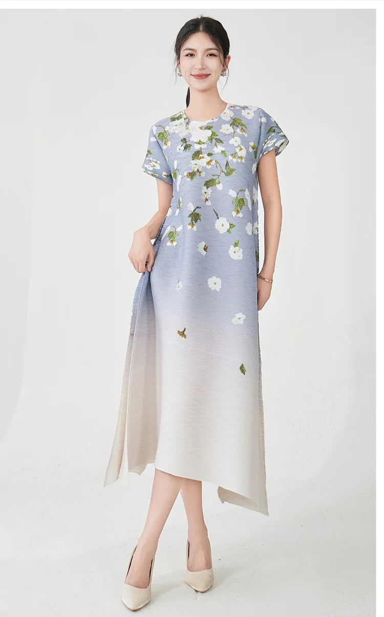 Luxury Floral Ombre Plisse Dress