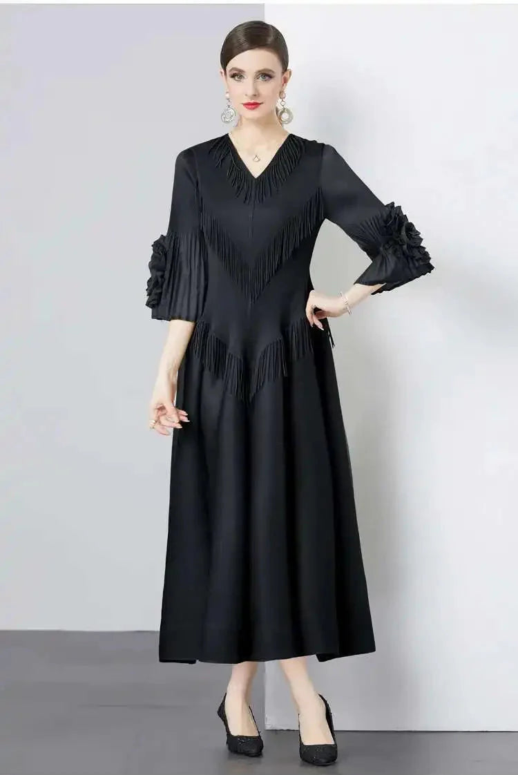 Plisse Floral Cape Sleeve Dress