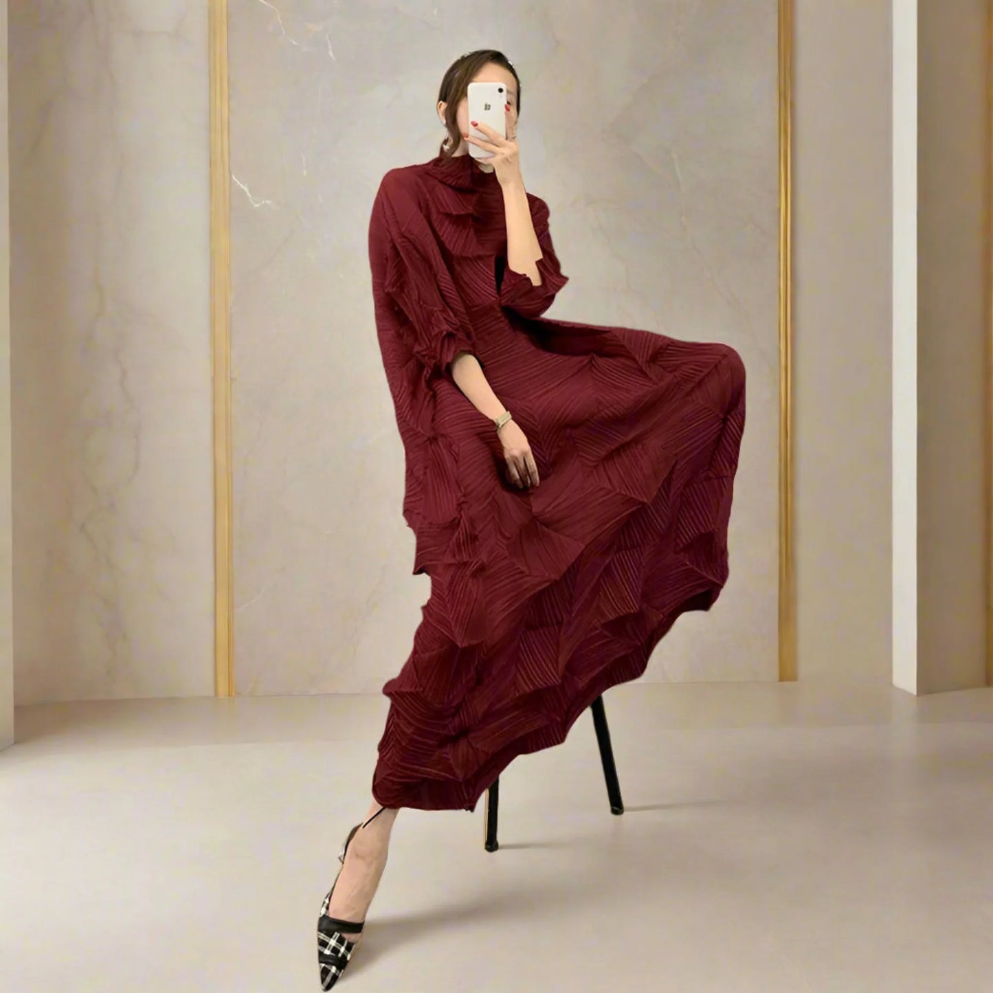 Signature Origami Midi Pleated Dress