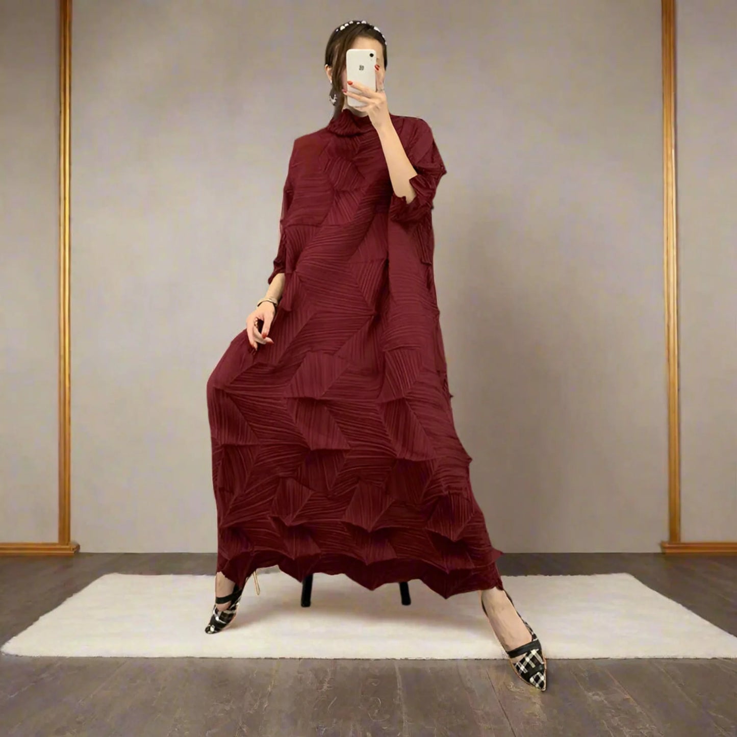 Signature Origami Midi Pleated Dress