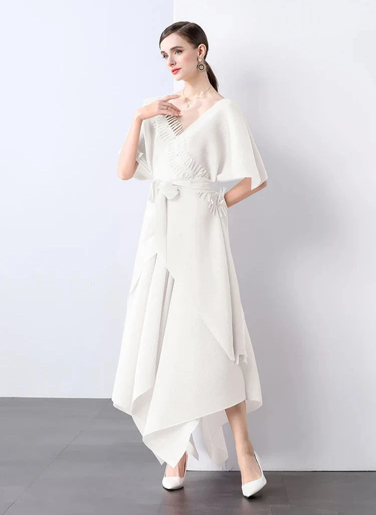 Asymmetrical Plissé Pleated Dress