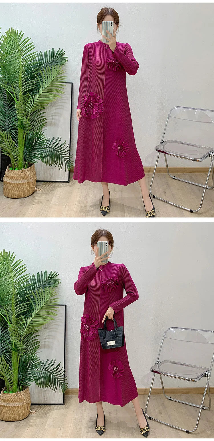 Luxury Pleated Floral Tunic Dress