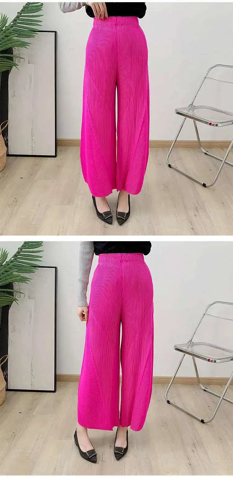Plissé Pleated Wide-Leg Trousers