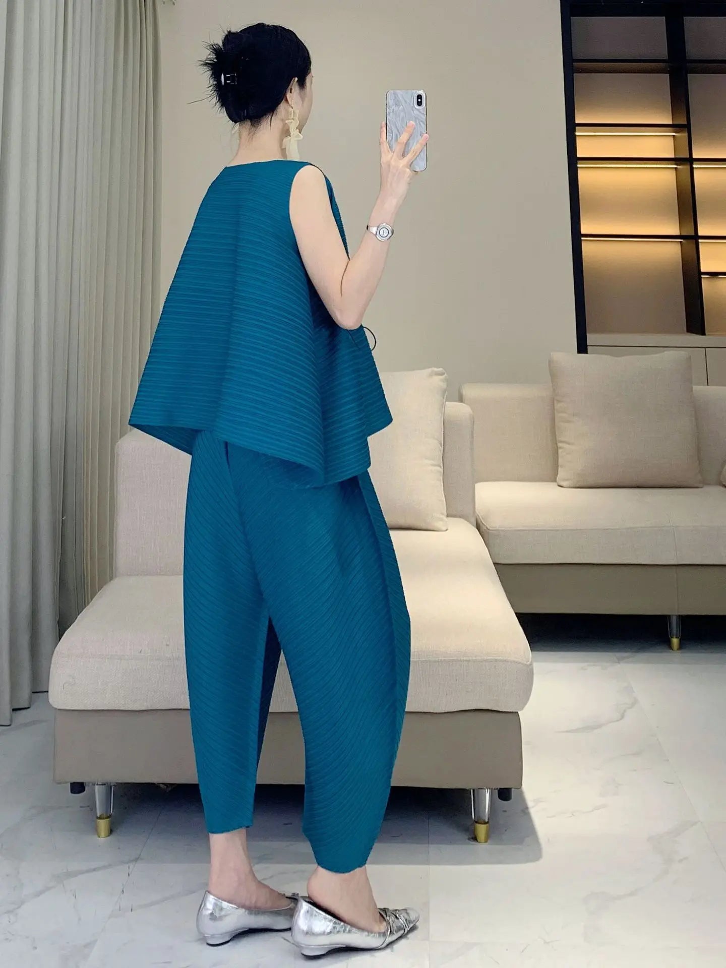 Plissé Pleated Palazzo Pants