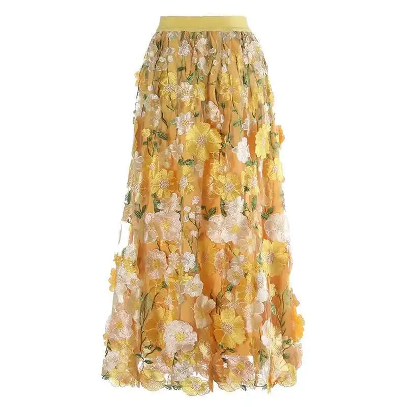 Luxe Floral Pull-On Midi Skirt
