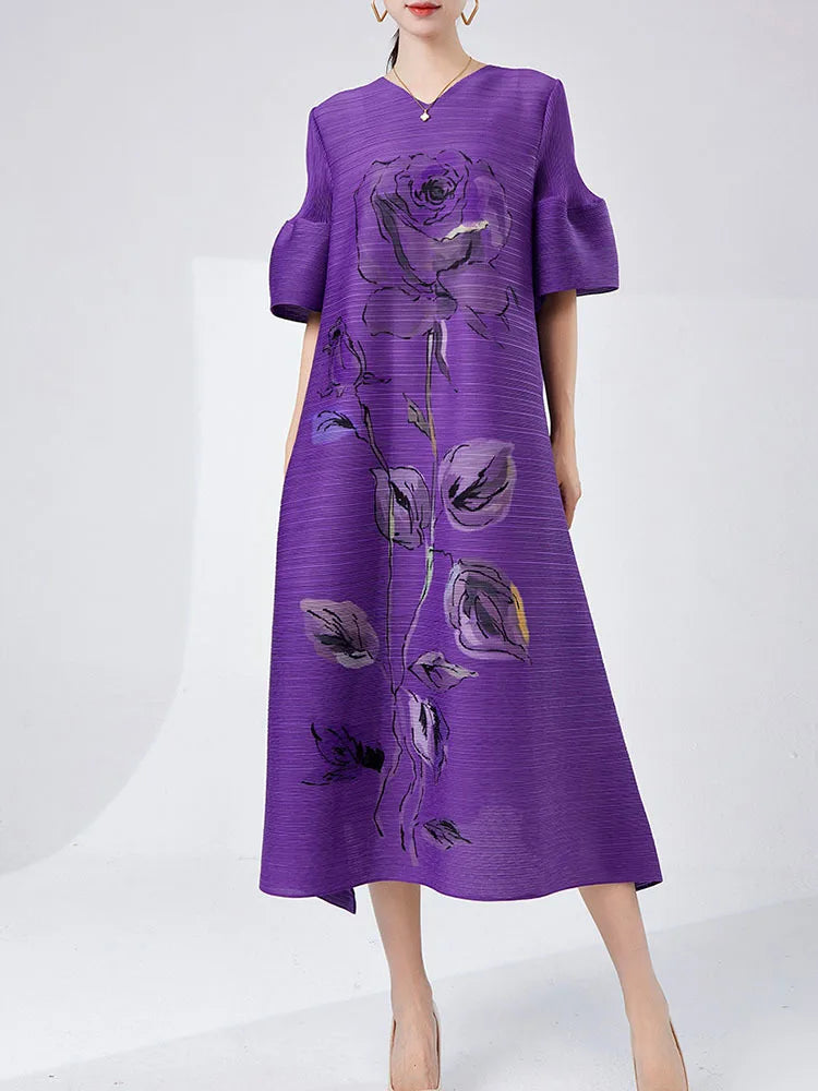 Women's Elegant Japanese Pleated Floral Dress