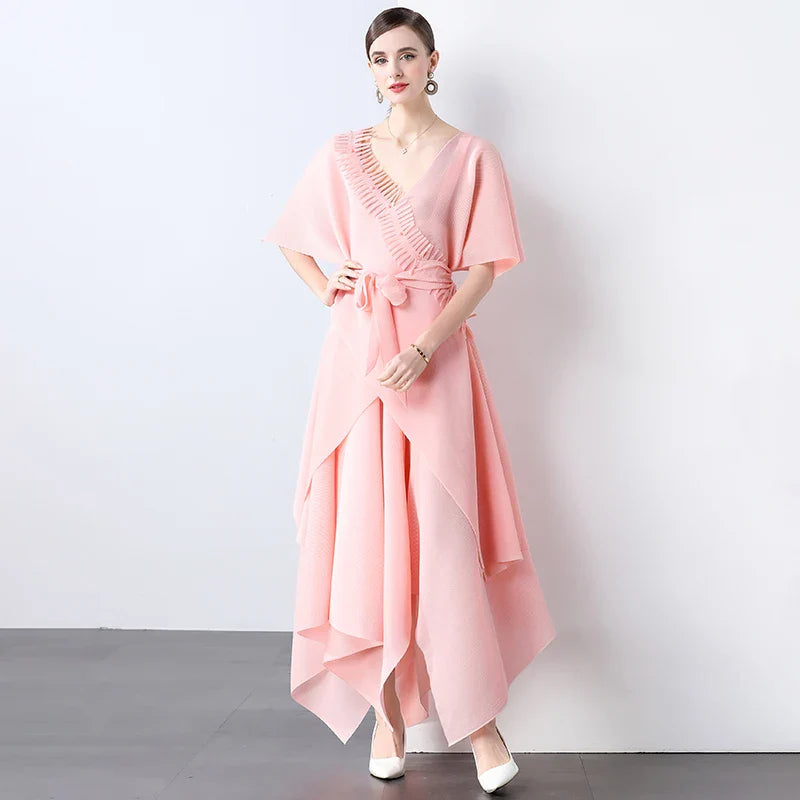Asymmetrical Plissé Pleated Dress