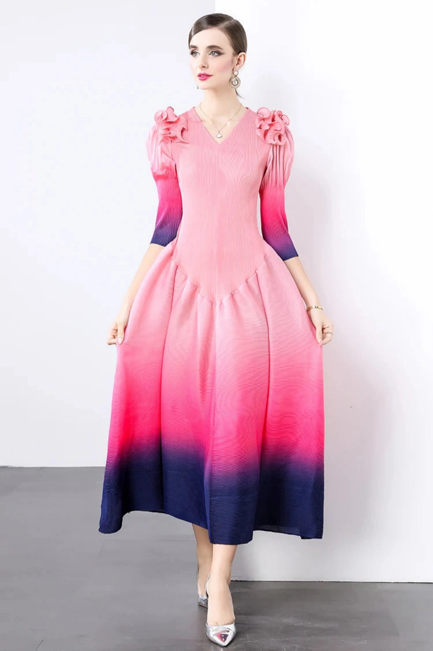 Luxury Ombre Pleated Dress