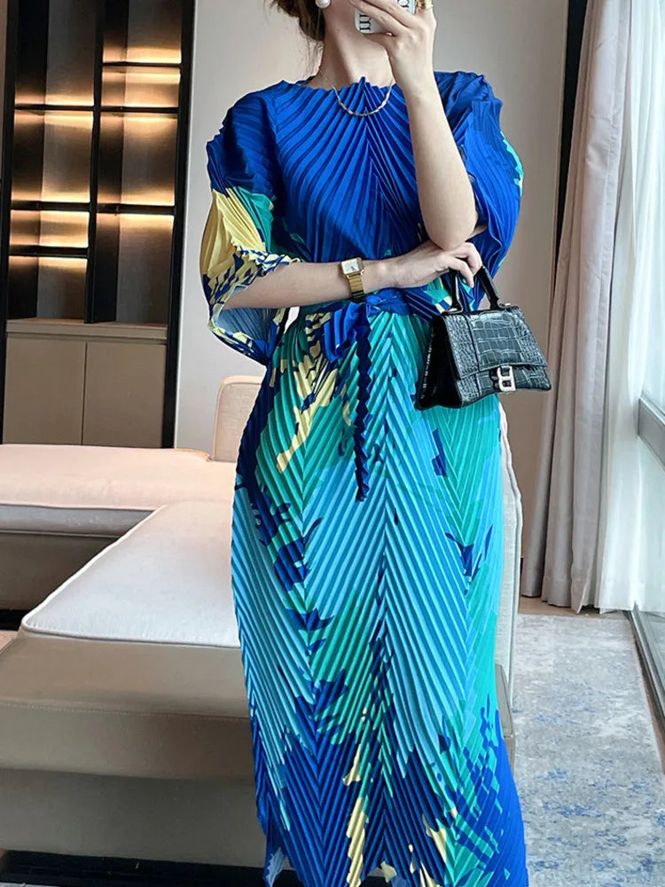 Luxe Geometric Pleated Midi Dress