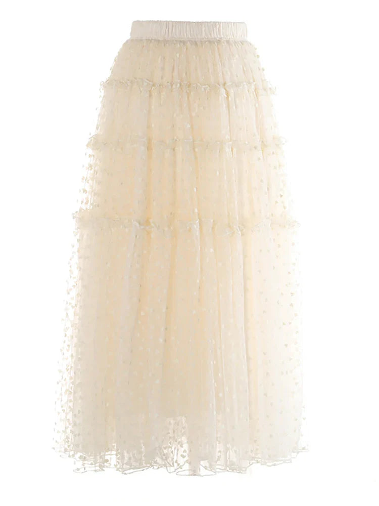 Swiss Dot Romantic Midi Skirt