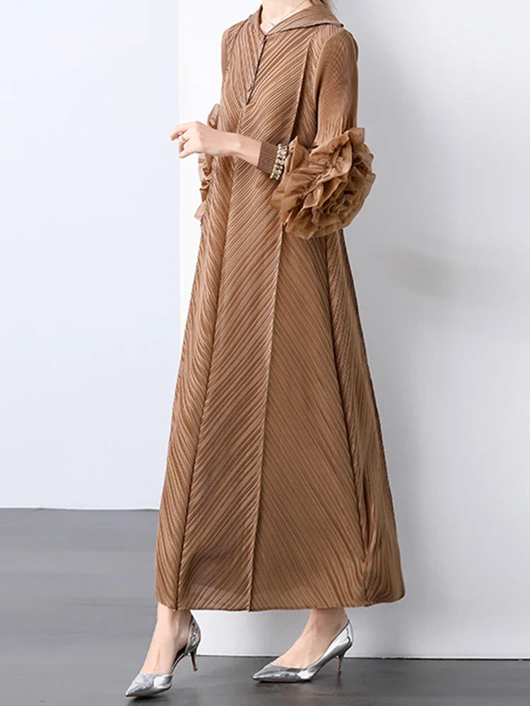 Plissé Pleated Long Sleeve Dress