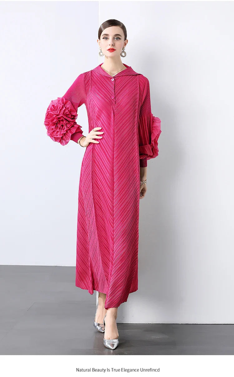 Plissé Pleated Long Sleeve Dress