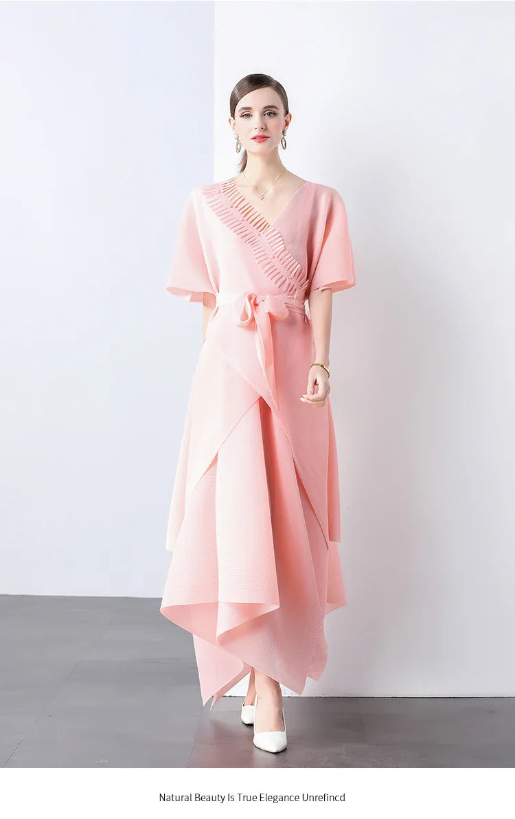 Asymmetrical Plissé Pleated Dress