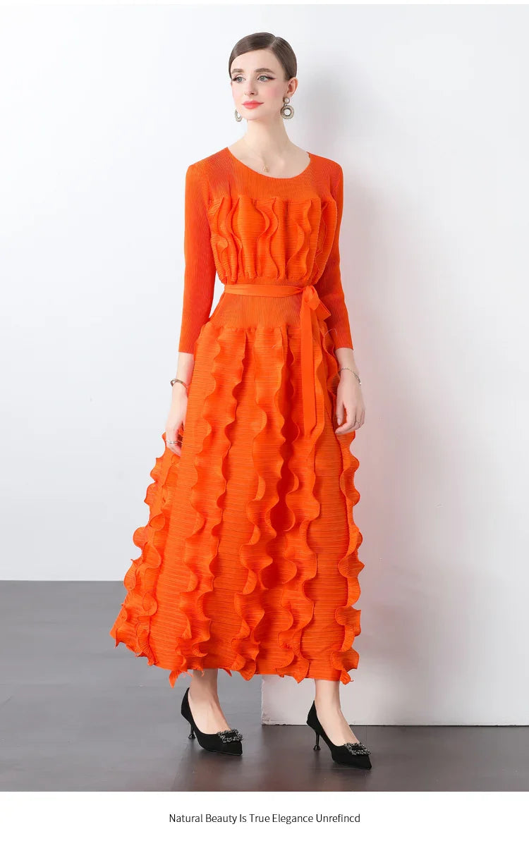 Chic Plissé Pleated Midi Dress