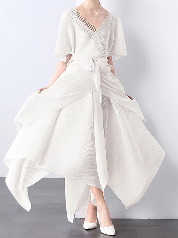 Asymmetrical Plissé Pleated Dress