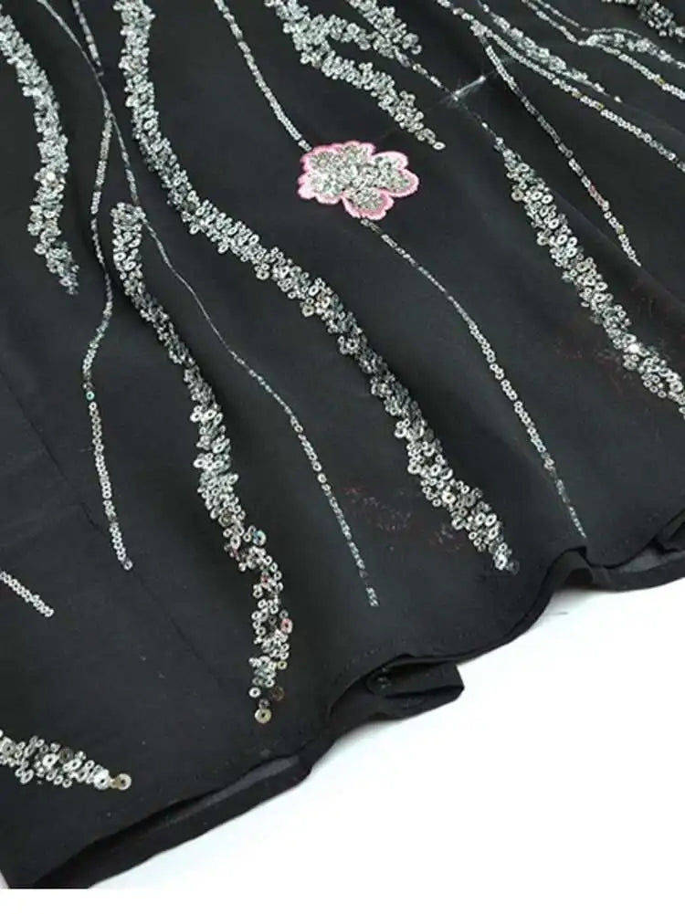 Flowy Sequin-Adorned Evening Dress
