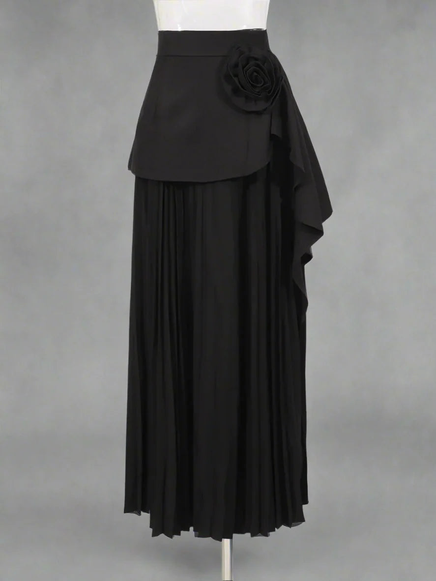 Floral Pleated Basque Waist Skirt