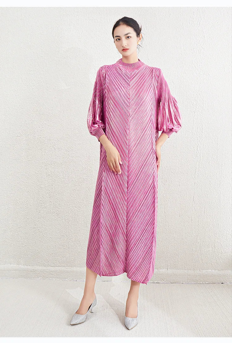Luxe Pleated Bishop Sleeve Dress