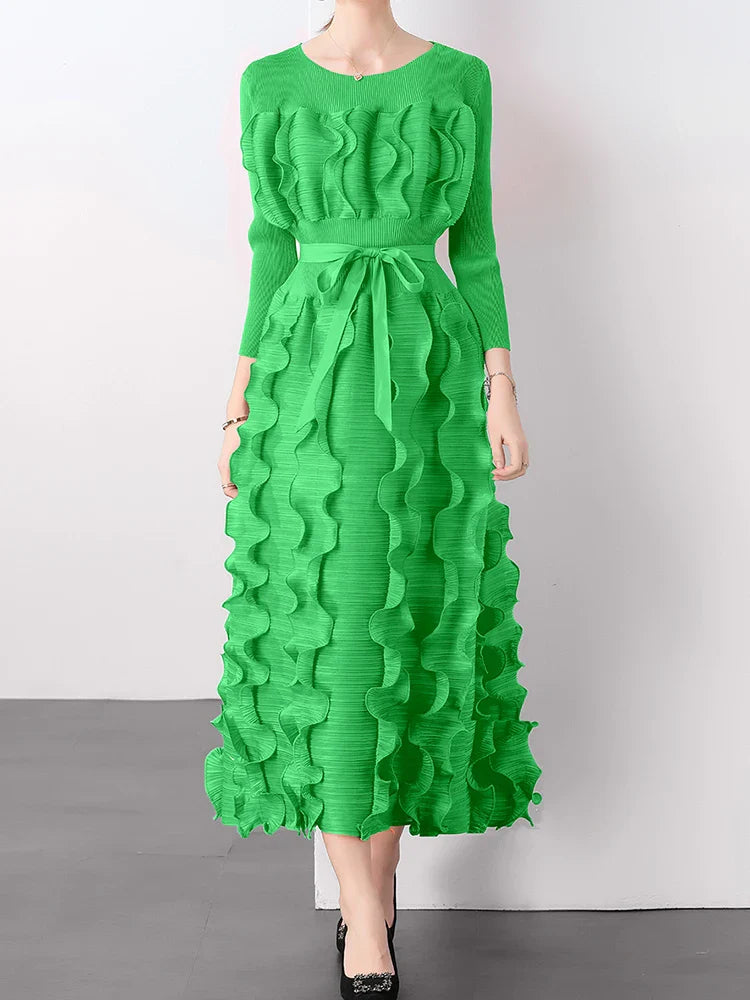Chic Plissé Pleated Midi Dress