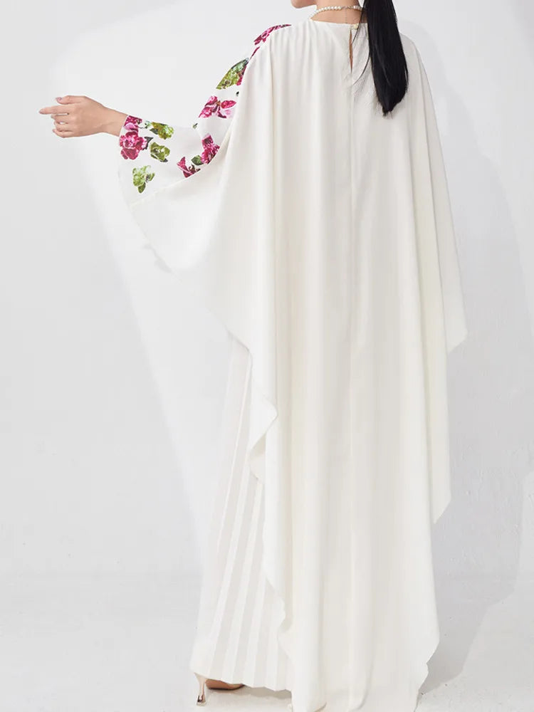 Pleated Petite Floral Cape Dress