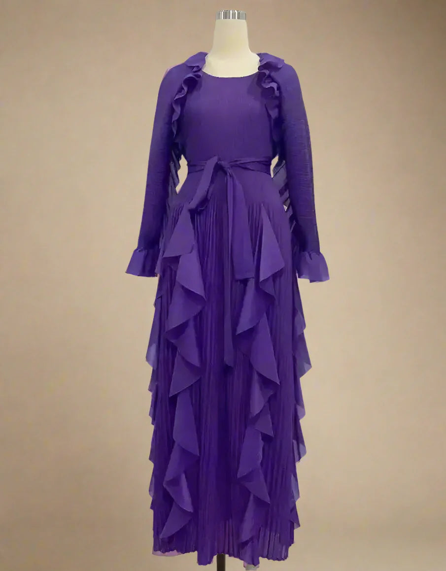 Luxury Pleated Ruffle Midi Dress