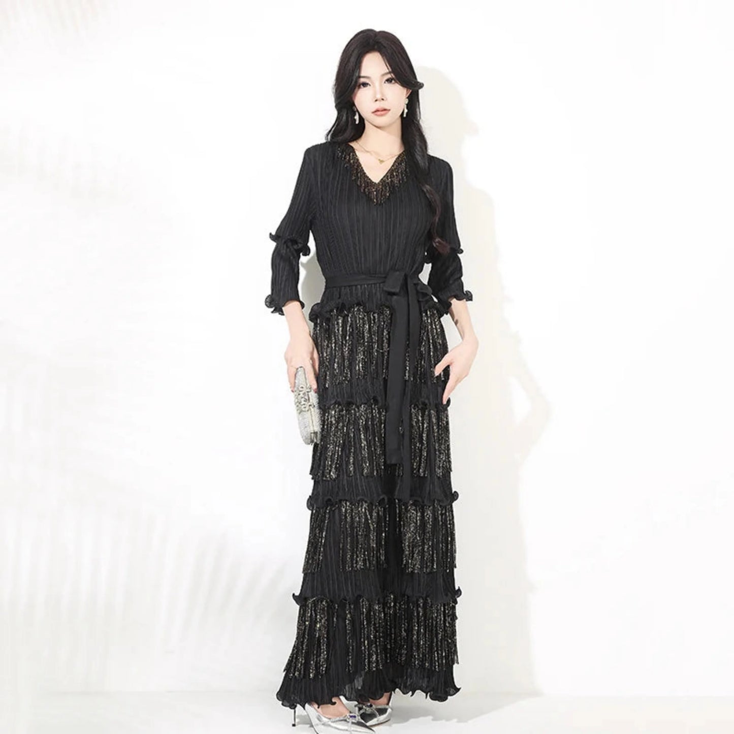 Plissé Japanese Fringe Midi Dress
