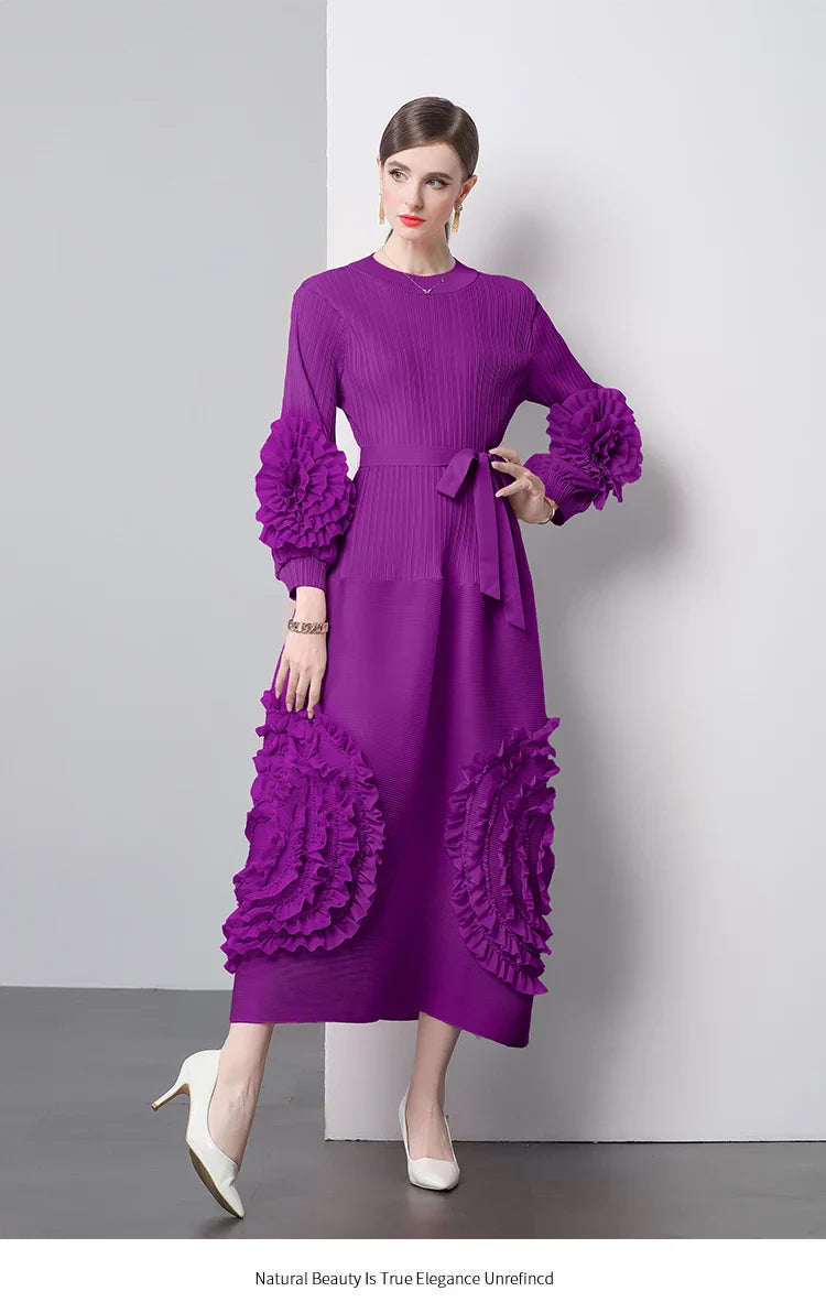 Plisse Floral Bubble Sleeve Dress