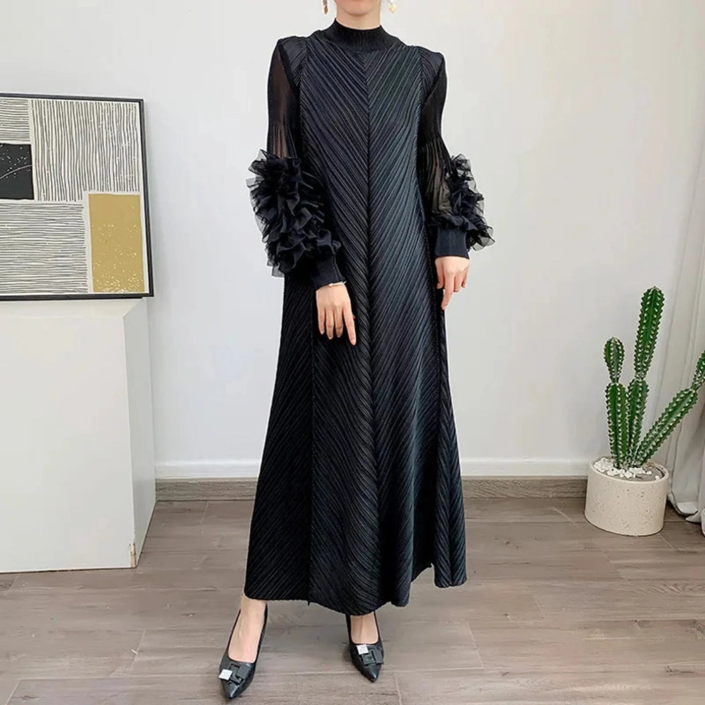 Women's Japanese Plisse Pleated Midi Dress