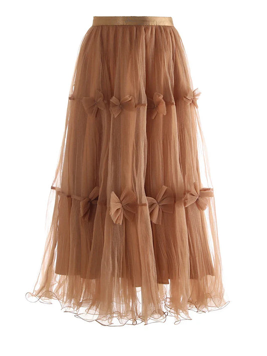 Luxe Pleated Tulle Midi Skirt