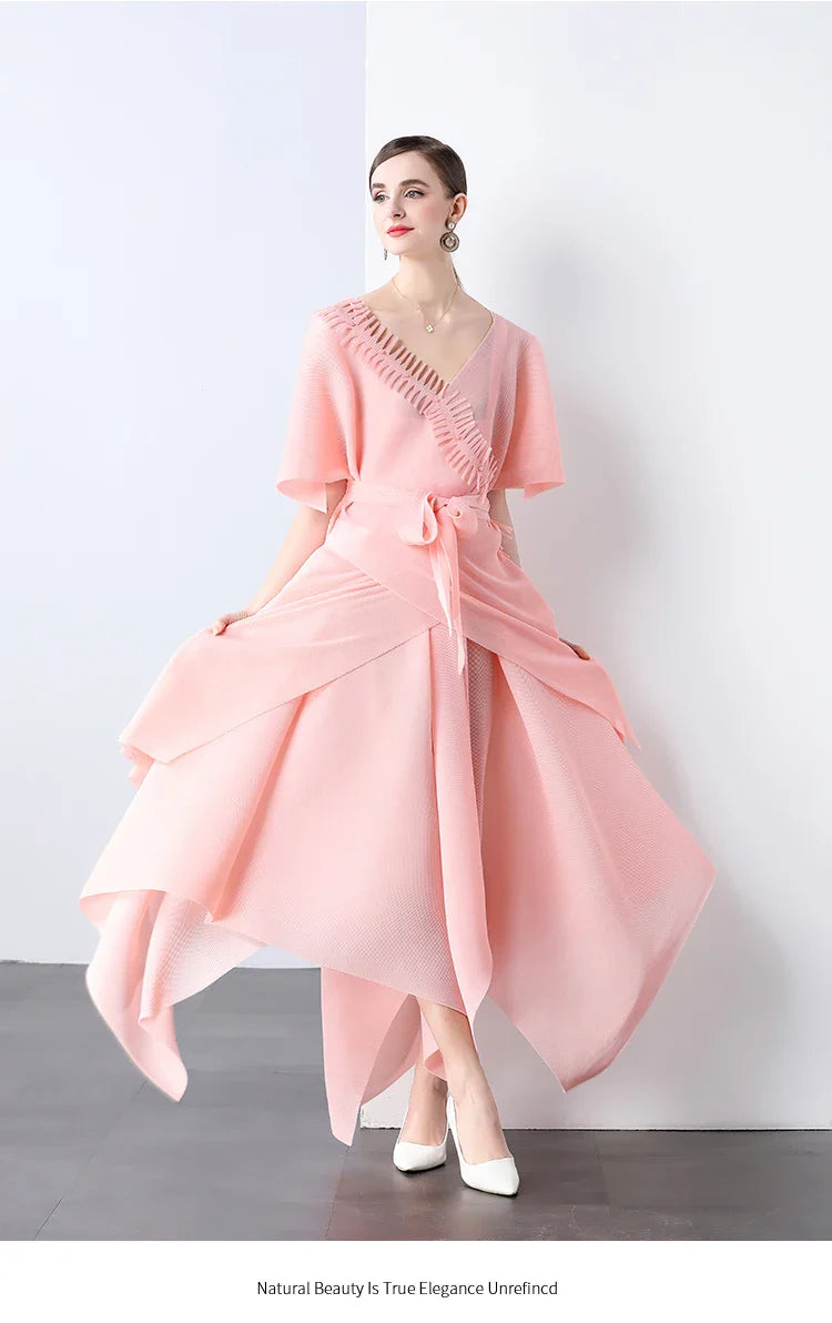 Asymmetrical Plissé Pleated Dress