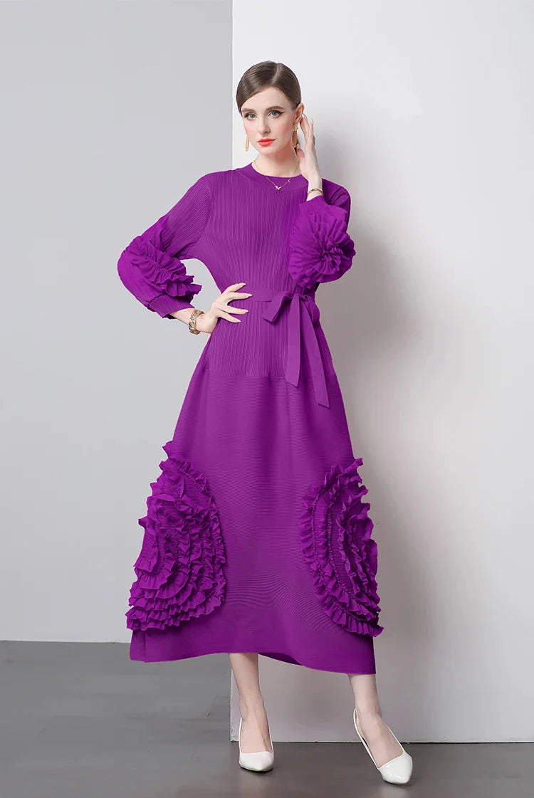 Plisse Floral Bubble Sleeve Dress