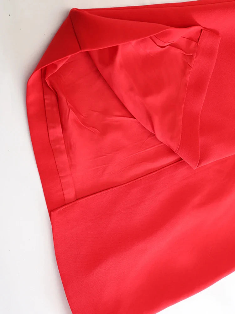 Red Floral Appliqué Midi Skirt