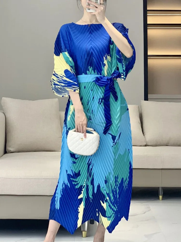 Luxe Geometric Pleated Midi Dress