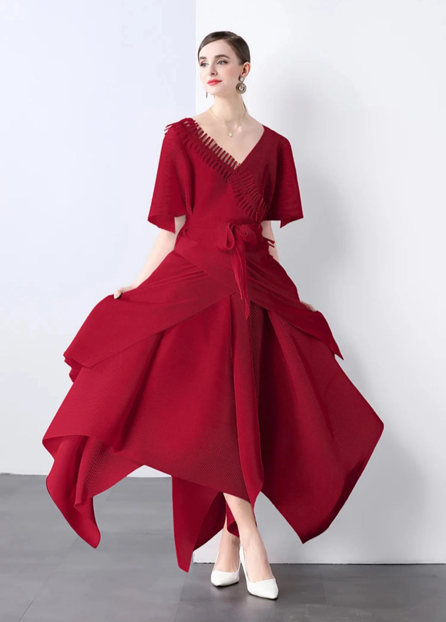 Asymmetrical Plissé Pleated Dress