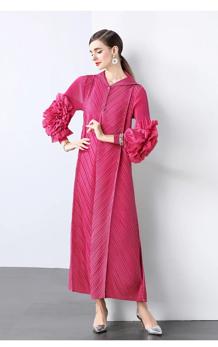 Plissé Pleated Long Sleeve Dress