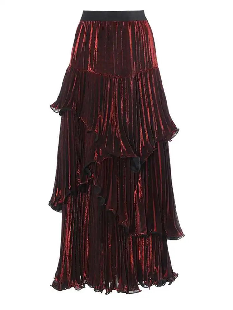 Metallic Tiered Midi Skirt