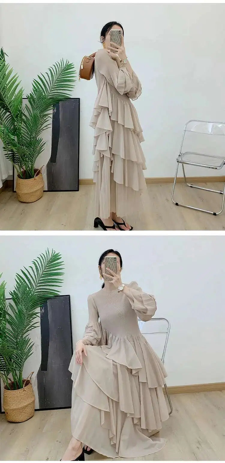 Elegant Ruffled Pleated Dress