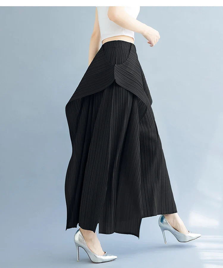 Wide Leg Plissé Pull On Trouser