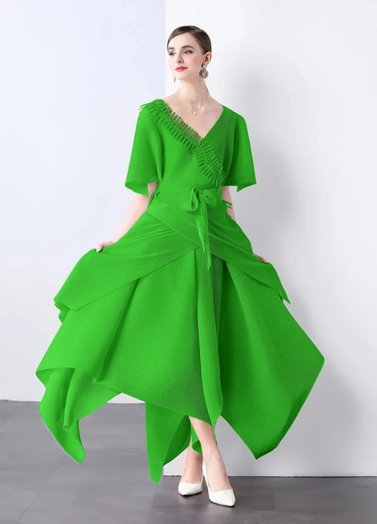 Asymmetrical Plissé Pleated Dress