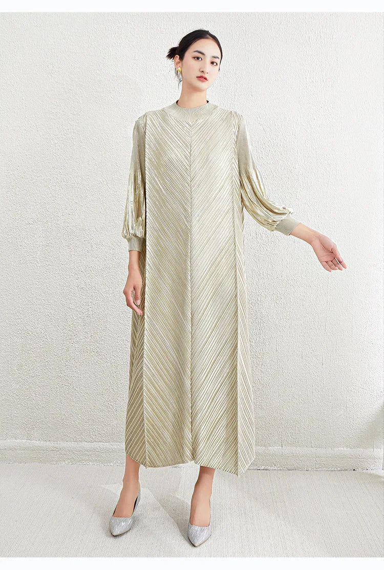 Luxe Pleated Bishop Sleeve Dress