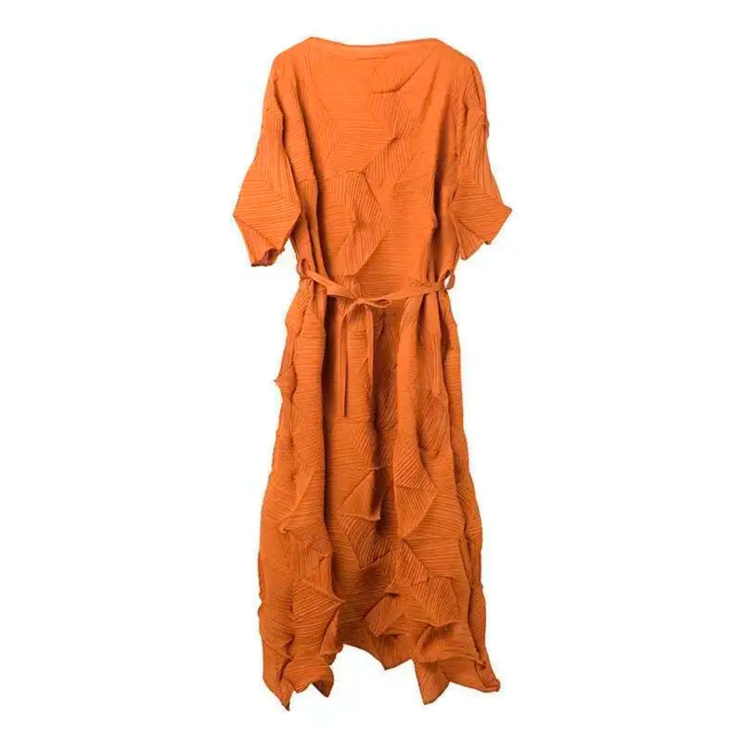 Plissé Geometric Midi Dress