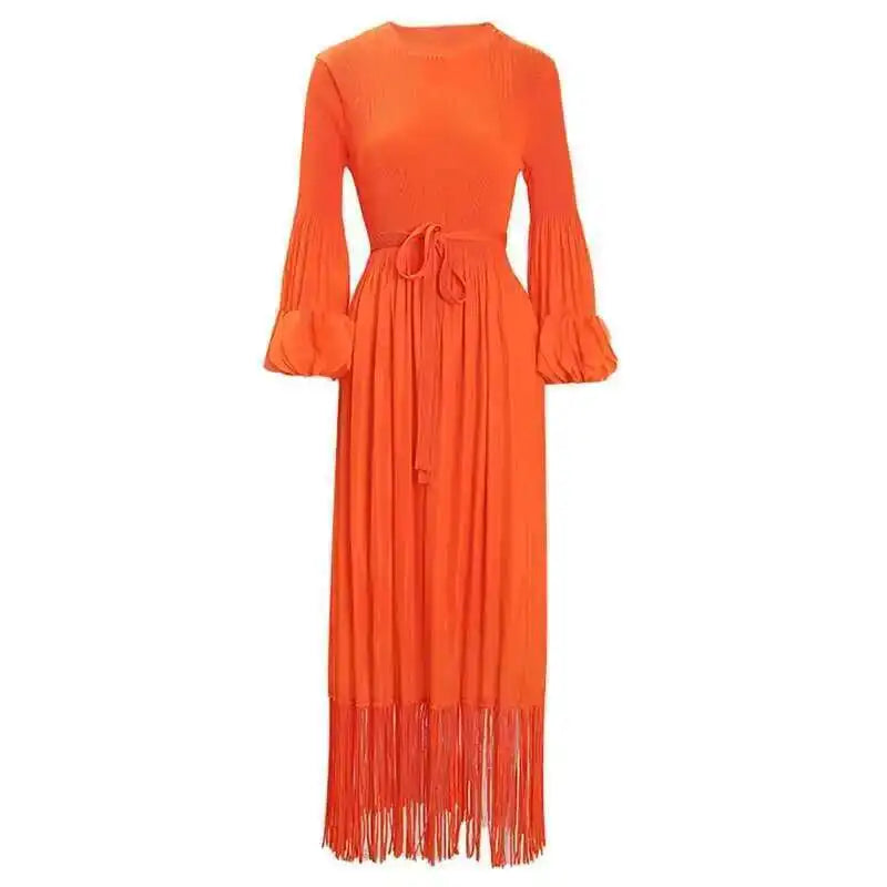 Elegant Fringe Hem Plissé Dress